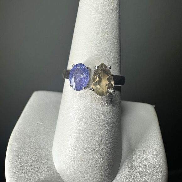 NWOT faceted Tanzanite and Smokey topaz ring in sterling silver! - Picture 1 of 11